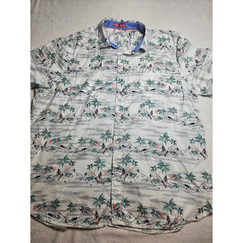 MENS XXL TOMMY BAHAMA SHORTSLEEVES TROPICAL PALM GIRL UNIQUE TB ALL BUTTONS